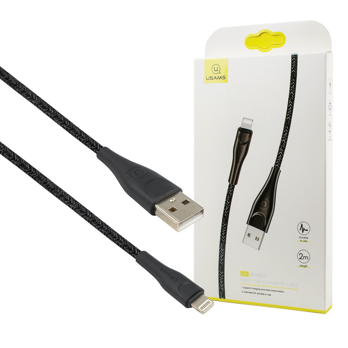 Дата кабель Usams Lightning U41 Braided 2A 1.0m Black - -