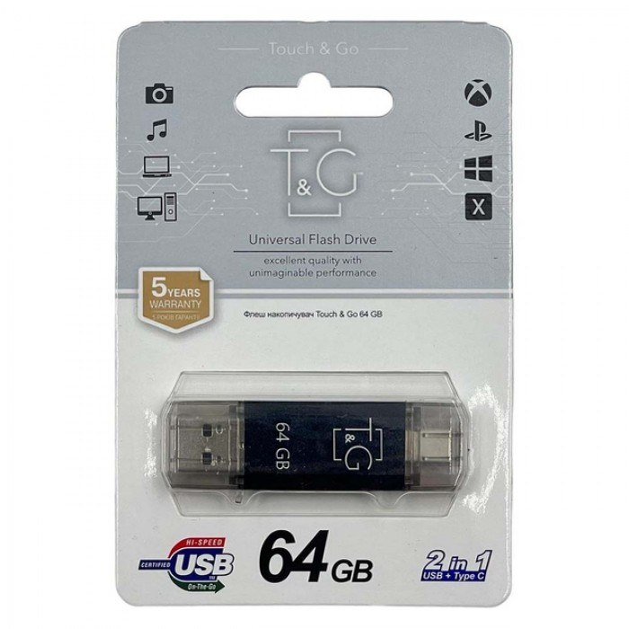 USB флеш накопичувач T&G 009 Star 64Gb USB-A/Type-C Black