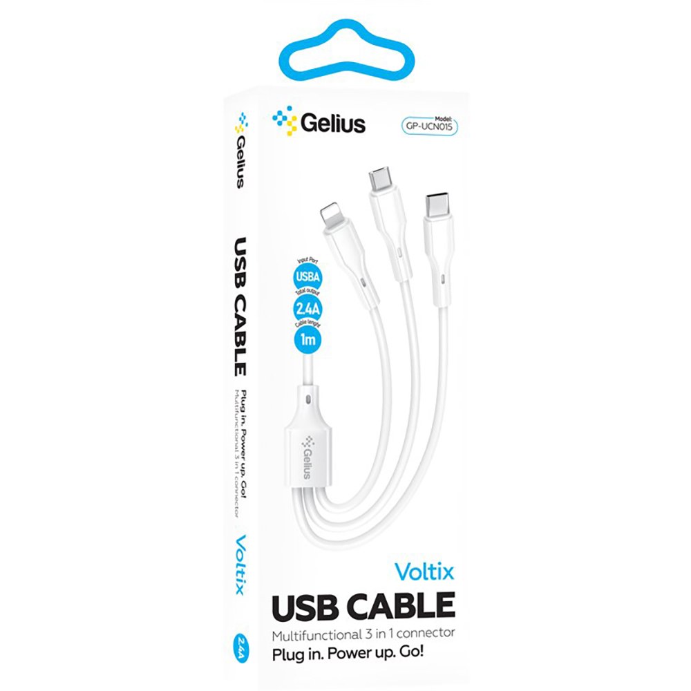 Дата кабель USB Gelius Voltix GP-UCN015 3-в-1 2.4A White