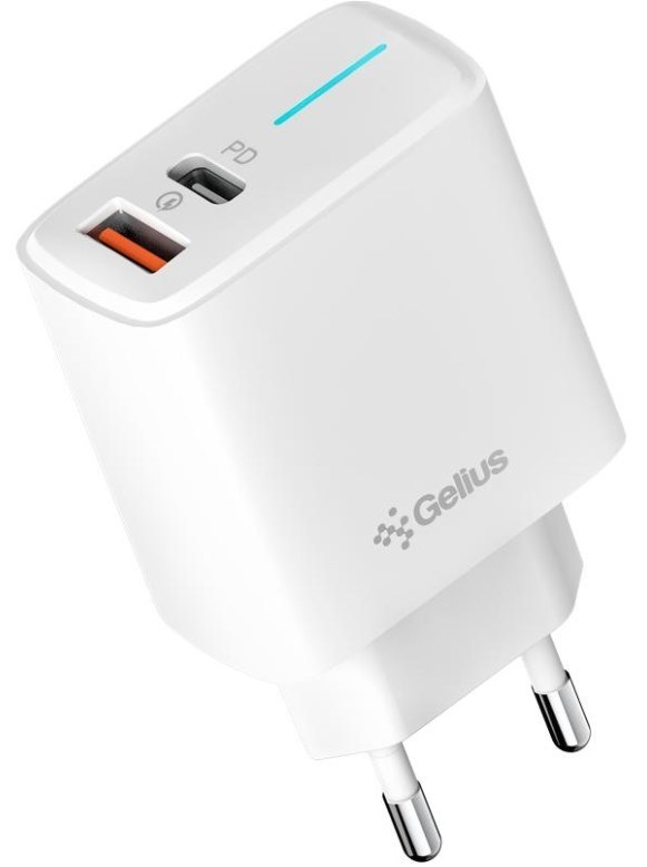 Мережевий зарядний пристрій Gelius Radiance GP-HC058 1Type-C + 1USB-A PD/QC3.0/PPS/Super VOOC 25 W + кабель Gelius One Type-C to Type-C White
