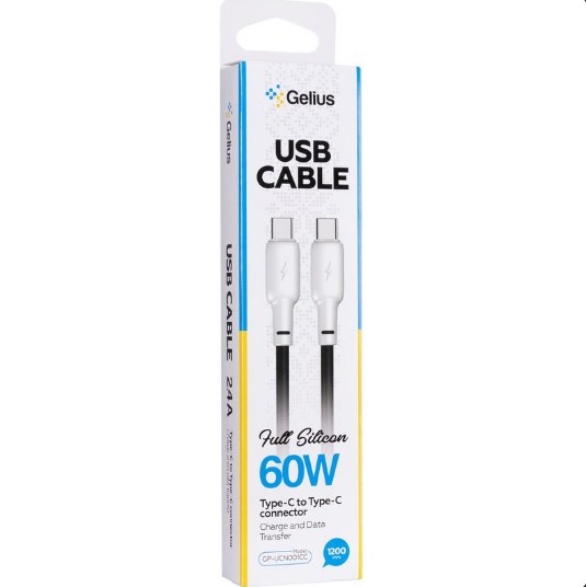 Дата кабель USB Gelius Full Silicon GP-UCN001CC Type-C to Type-C (1.2м) (60W) Black