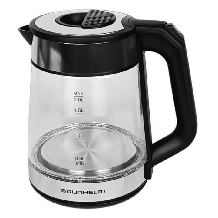 Електрочайник GRUNHELM  скляний 2,0л, 1500Вт, зі вставками з нерж. EKG-2320 чорний