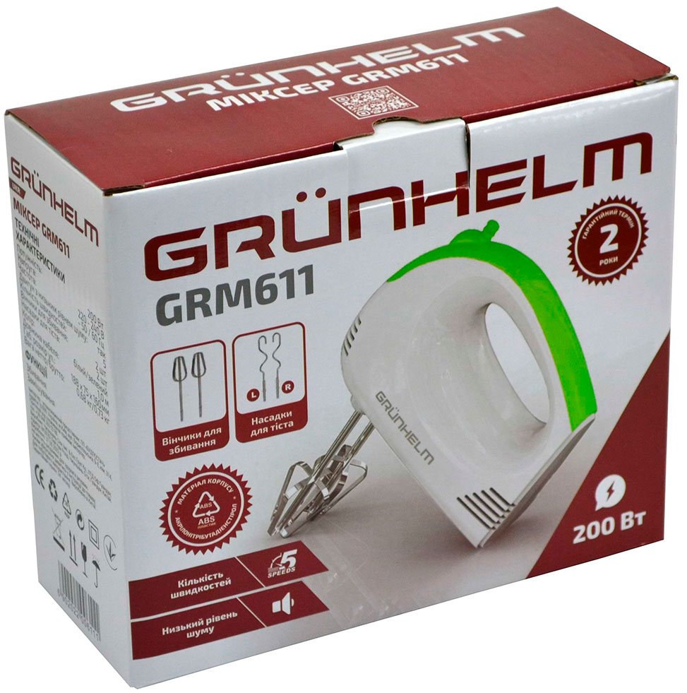 МІКСЕР GRM611 200 Вт, вінчики 2шт зелений GRUNHELM