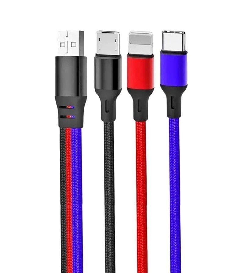 Дата кабель XO NB143 USB 3in1 Braided 2.4A 1.2m Black/Red/Blue - -