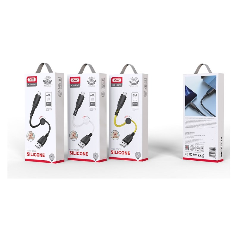 Дата кабель XO NB247 MicroUSB Suluo Series Portable Silicone 6A 0.25m White - -