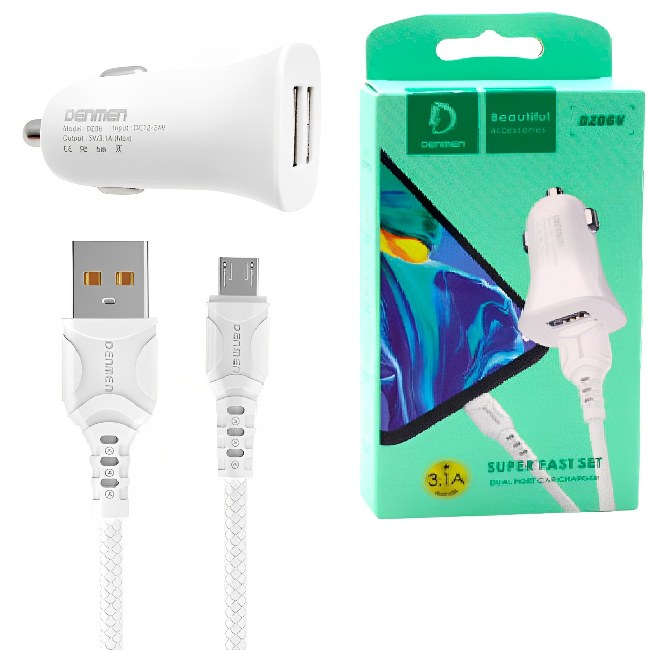 АЗП Denmen DZ06V Micro 2USB 3.1A Super Fast White - -
