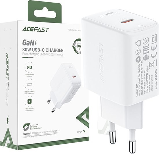 МЗП AceFast A21 GaN 30W 1USB-C Швидка зарядка White - -