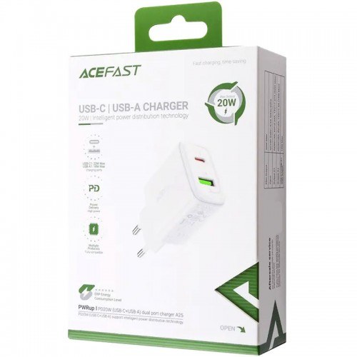 МЗП AceFast A25 PD20W 1USB-C 1USB Швидка зарядка White - -