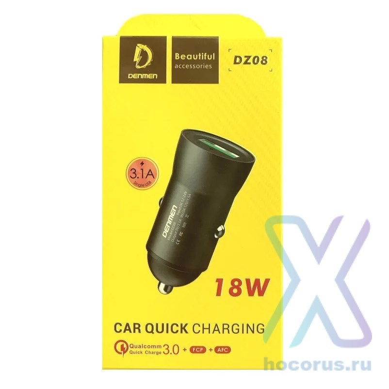 АЗП Denmen DZ08 1USB 3.1A+FCP+AFC 18W Black