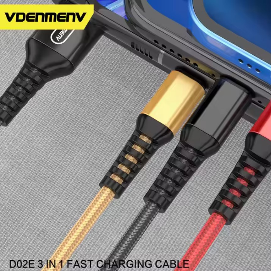 Дата кабель Denmen D02E 3in1 Micro+ Lightning+Type-C (1.2m) Black - -