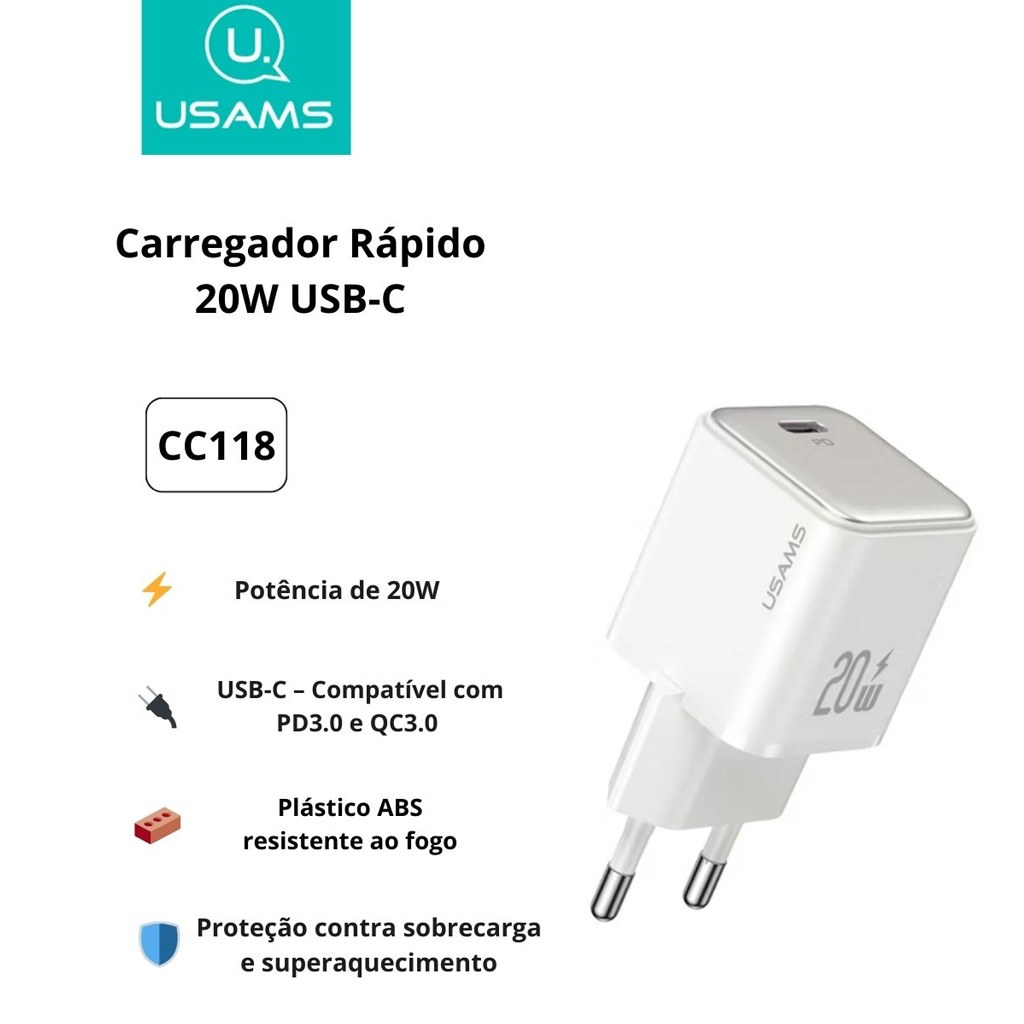 МЗП Usams US-CC118 T34 Type-C PD 20W White