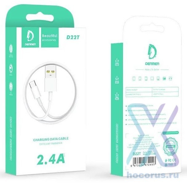 Дата кабель Type-C Denmen D22T 2.4A White - -