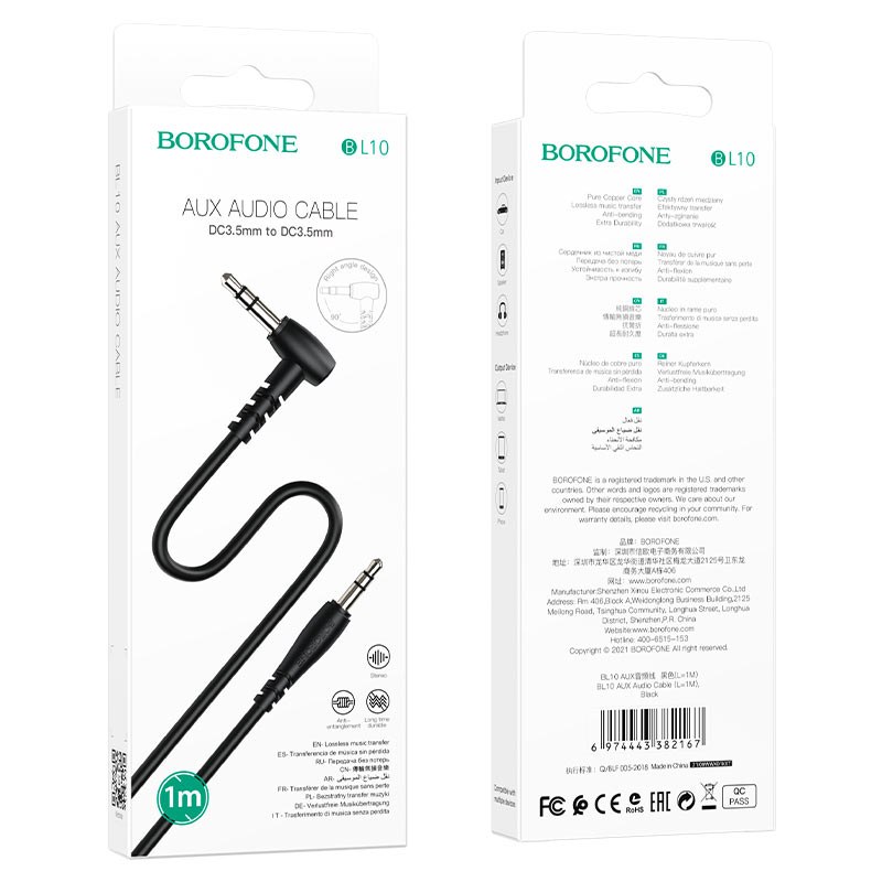 Кабель AUX Borofone BL10 audio cable 1m Black - -