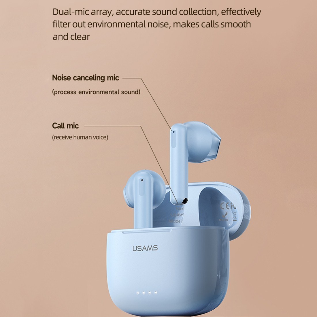 Бездротові навушники Usams US14 Dual-mic ENC BT 5.3 Blue
