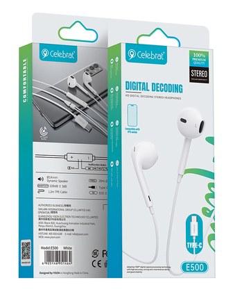 Навушники Celebrat E500 Type-C 1.2m White