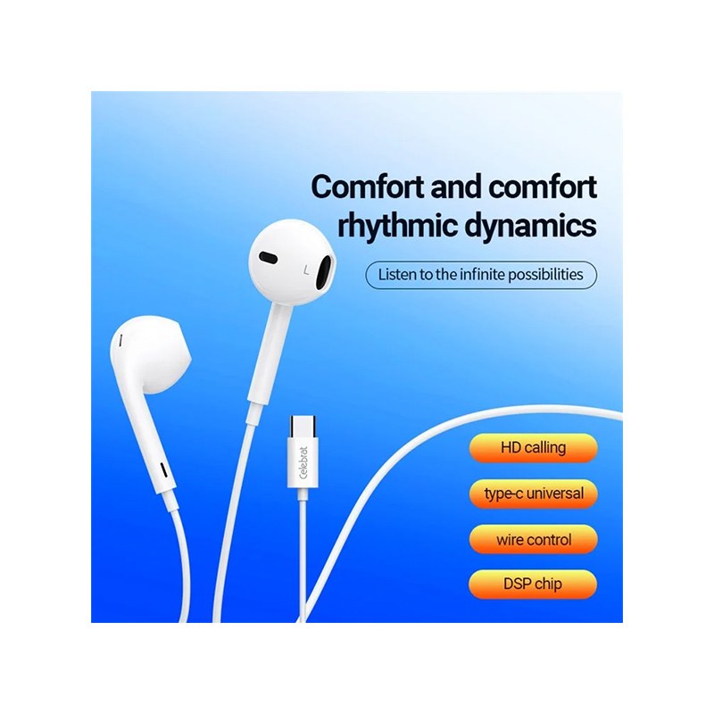Навушники Celebrat E500 Ear Type-C 1.2m White