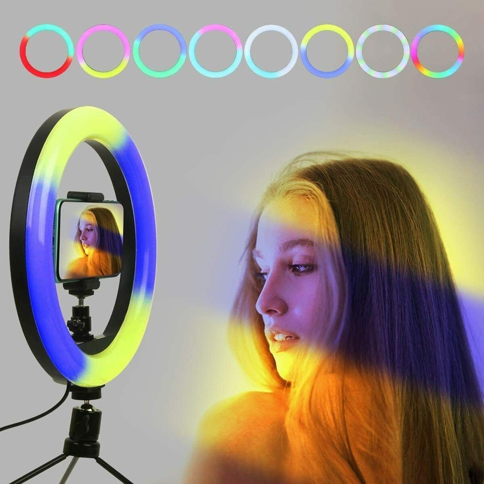 Кільцева світлодіодна Led Лампа 16см MJ16 RGB 6` із затискачем для телефону - -
