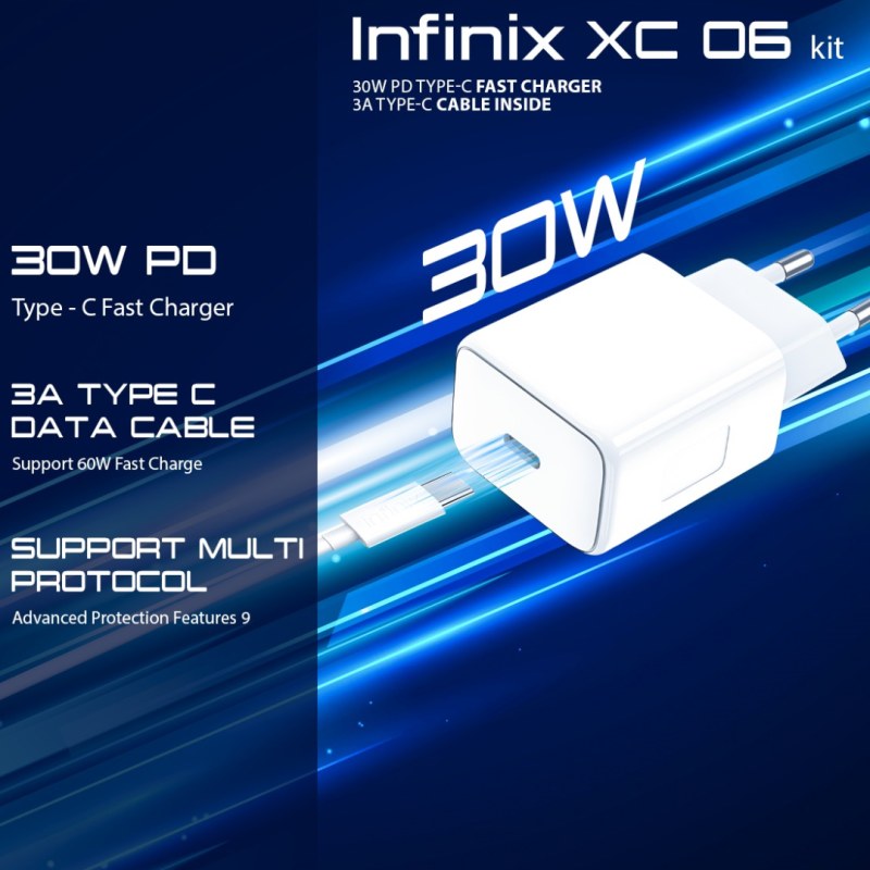 МЗП Infinix XC06 PD 30W White + Type-C to Type-C cable White - -
