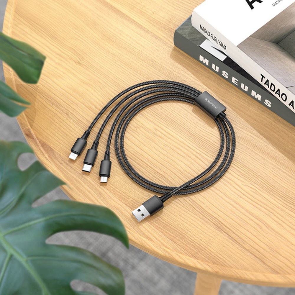 Дата кабель Borofone 3in1 micro/type-C/lightning BX72 2A/1m Black - -