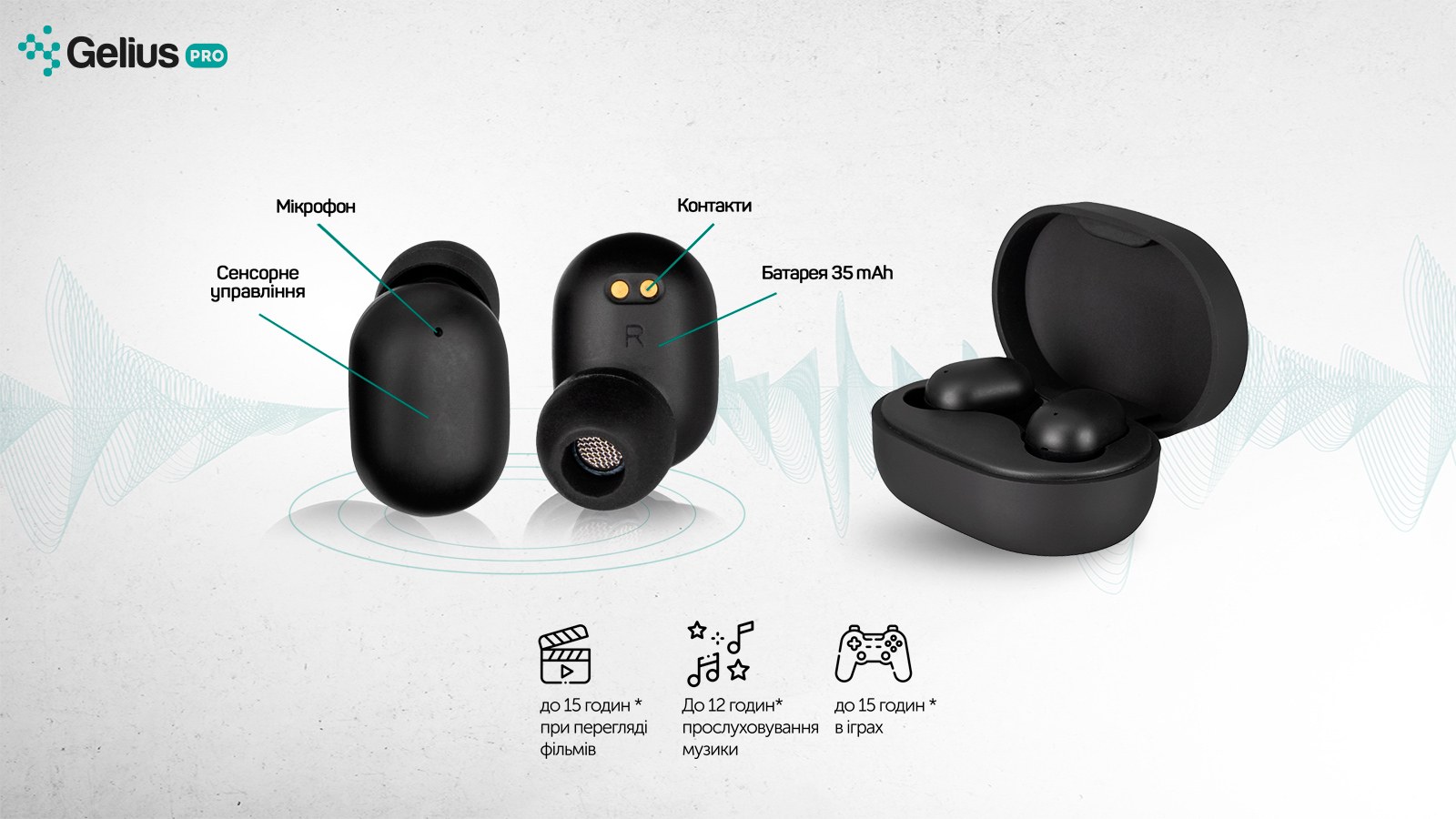Бездротові навушники TWS Gelius Reddots GP-TWS010 Black