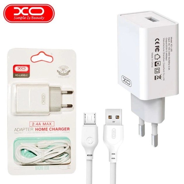 МЗП XO L93 12W 2.4A + Lightning cable White - -