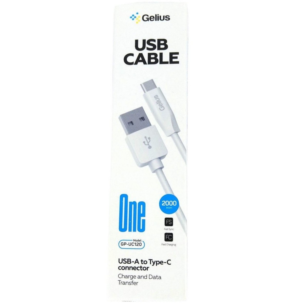 Дата кабель USB Gelius One GP-UC120 USB-A to Type-C (2m) (12W) White