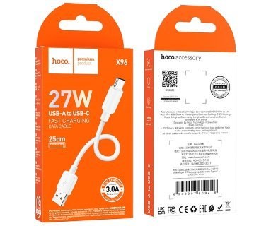 Дата кабель HOCO X96 Hyper 27W charging data cable Type-C(L=0.25M) White - -