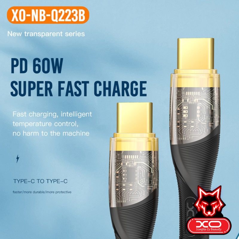 Дата кабель USB XO NB-Q223B Type-C to Type-C 60W Black