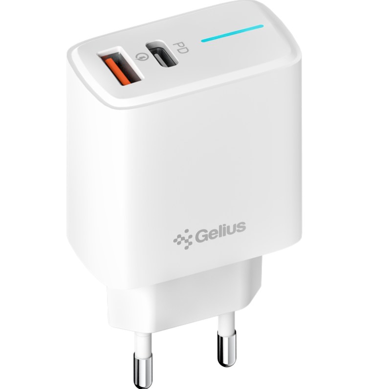 Мережевий зарядний пристрій Gelius Radiance GP-HC058 (1Type-C+ 1USB-A)(PD/QC3.0/PPS/Super VOOC) 25 W White