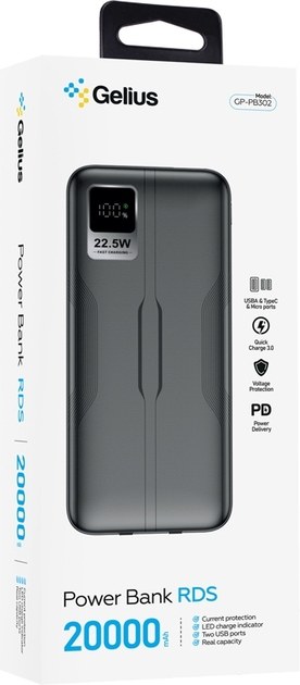 Зовнішній акумулятор Gelius RDS GP-PB302 20000mAh 22.5W(QC/PD) Black