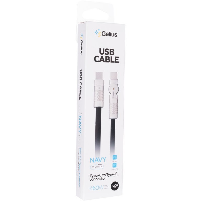 Дата кабель USB Gelius NAVY GP-UCN009 Type-C to Type-C (1,2m) (60W) Black