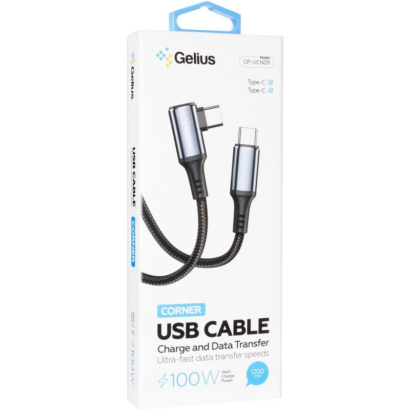 Дата кабель USB Gelius Corner GP-UCN011 Type-C to Type-C (1,2m) (100W) Black