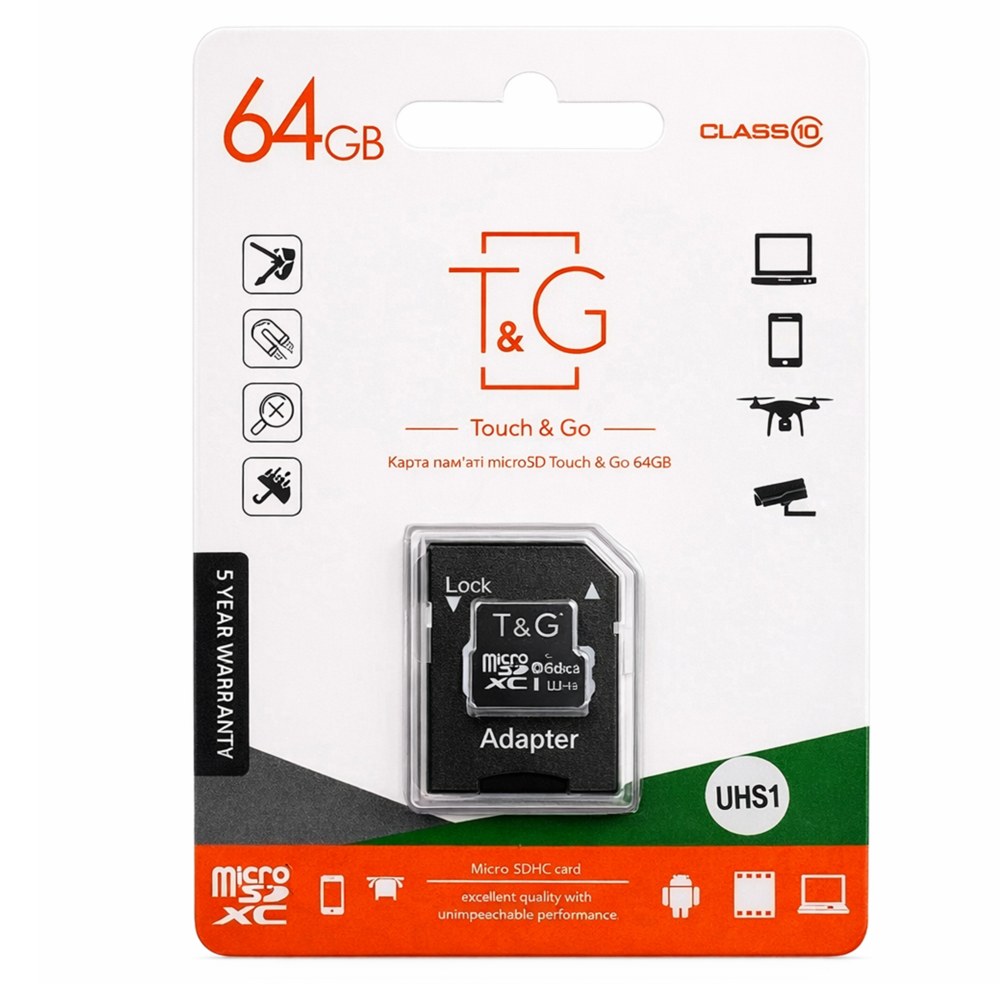 Карта пам`яті T&G 64GB 10 Class з адаптером SD
