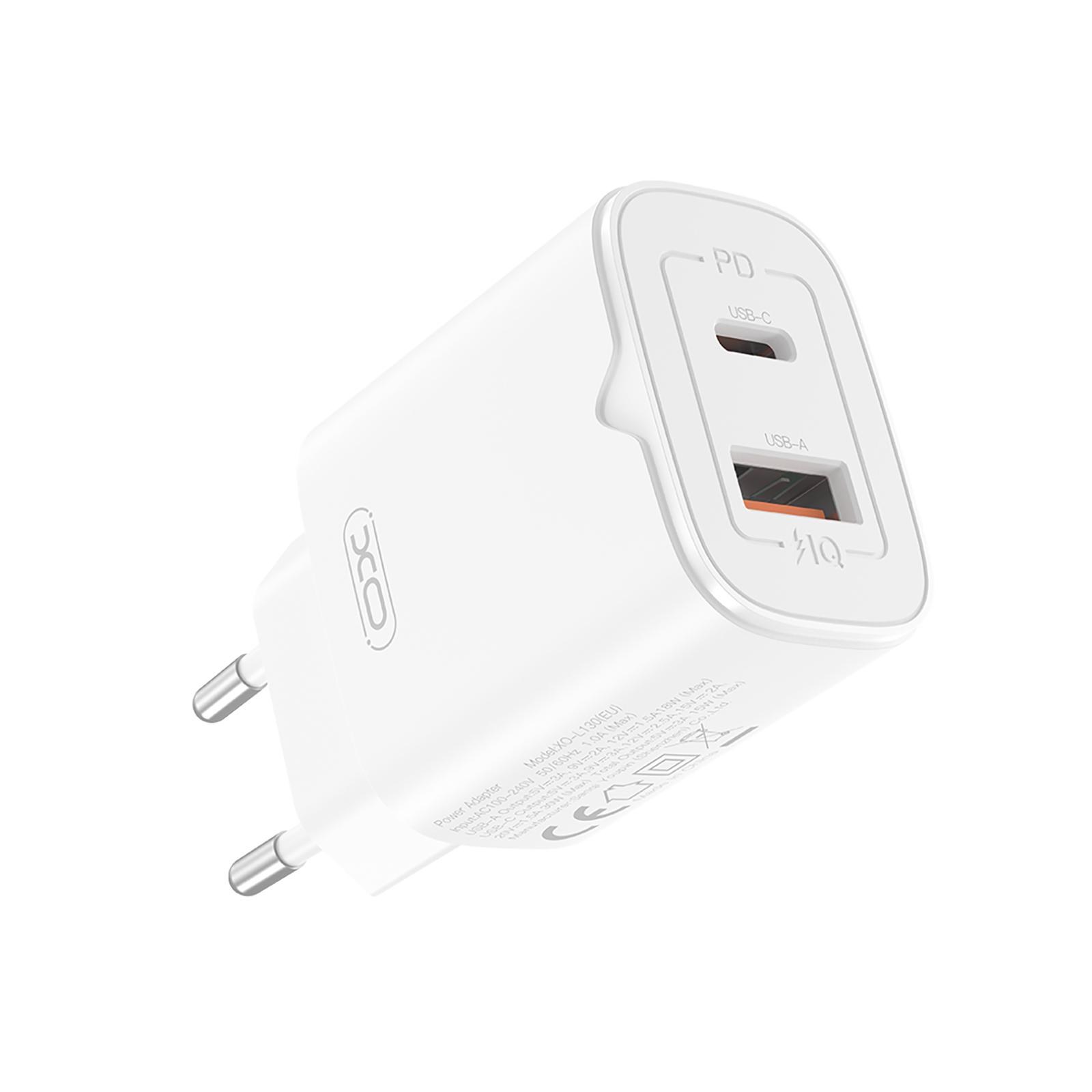 МЗП GaN PD/QC 3.0 XO L130 30W/1USB+ 1USB-C  White