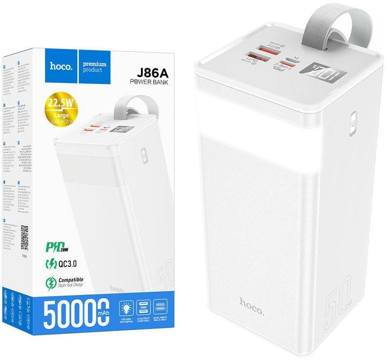 Зовнішній акумулятор HOCO J86A Powermaster fully compartible PD20W/QC/LCD/Lamp 50000 mAh White