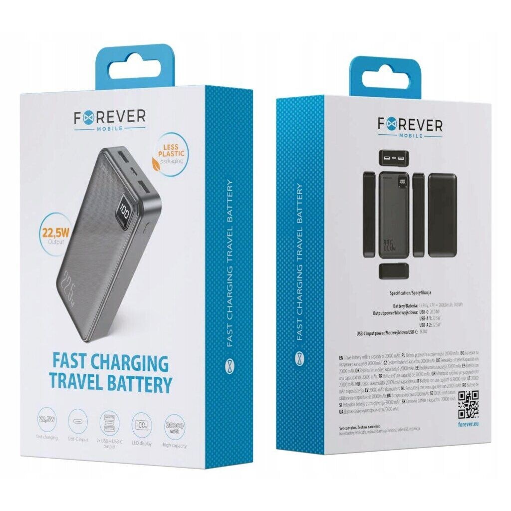 Зовнішній акумулятор Forever TB-300L 20000 mAh PD+QC 3.0 Black