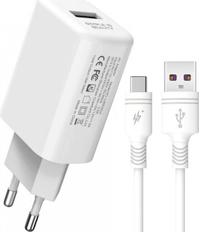 МЗП QC 3.0 XO L85D 18W/1USB + Type-C White