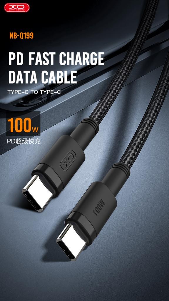 Дата кабель XO NB-Q199 PD Type-C to Type-C 100W/1.5m Black