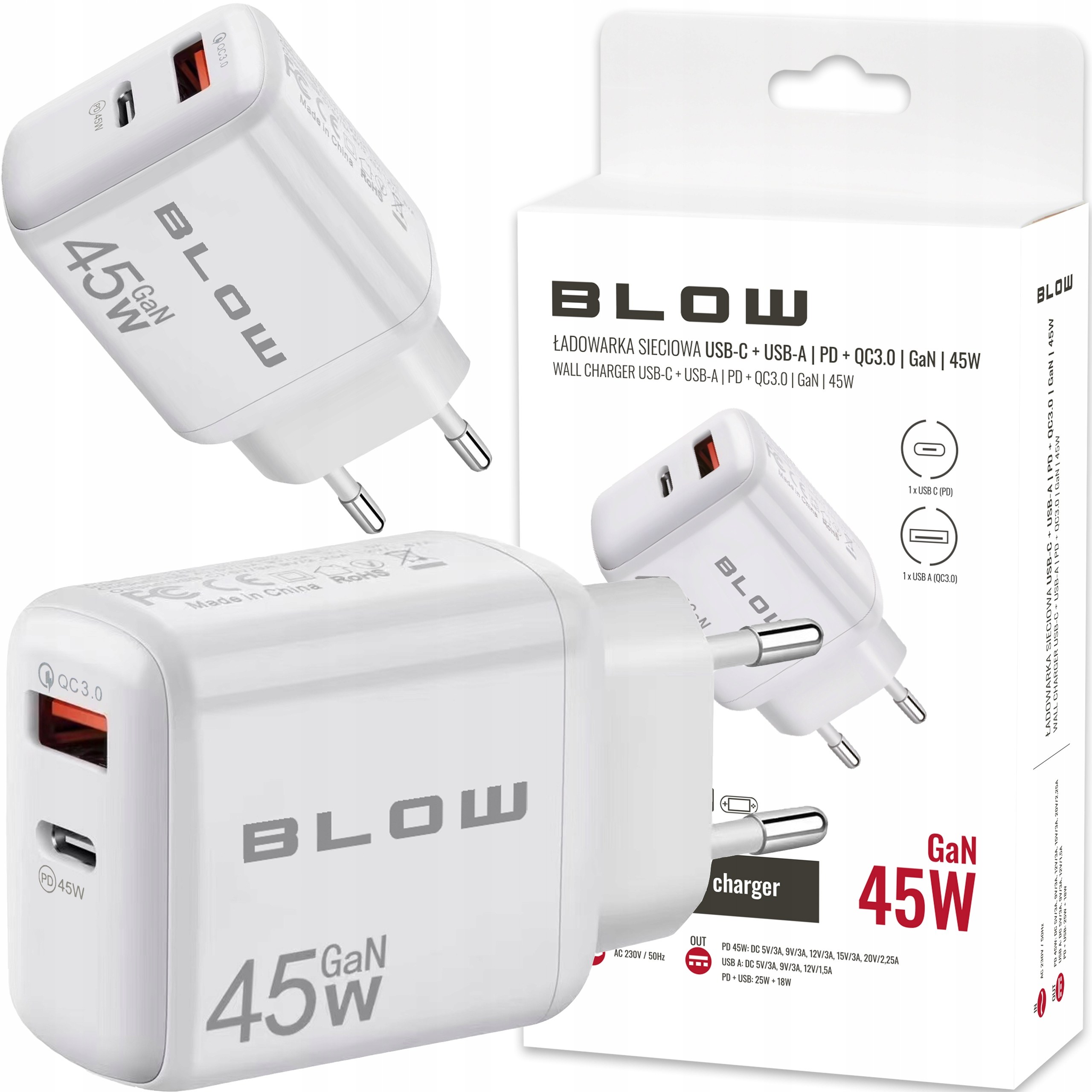 МЗП PD/QC Relict JetMini GaN 45W/1 USB-C + 1 USB-A (RCJMGN45-C1A1W) White